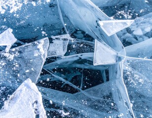 Cracked Blue Ice Surface Texture in Winter Season with Natural Light