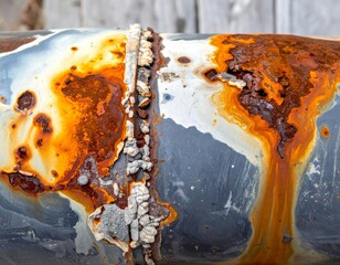 Oxidized Metal Pipe Showing Rust and Corrosion with Peeling Paint Damage