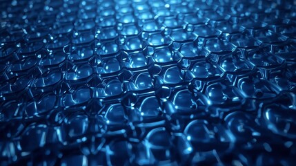 Obraz premium A detailed macro shot of a blue, hexagonal, futuristic surface with a shimmering effect.