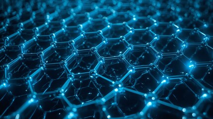 Obraz premium An illuminating visualization of a graphene structure in vivid blue hues, showcasing its intricate design.
