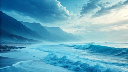 Dramatic Ocean Waves Crashing on Shore at Sunset