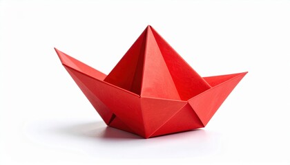 Red Origami Paper Boat On White Background