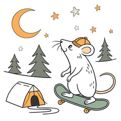 Creative SVG: Dreamy Rat with riding a skateboard in a Campfire Glow colored Camping trip theme