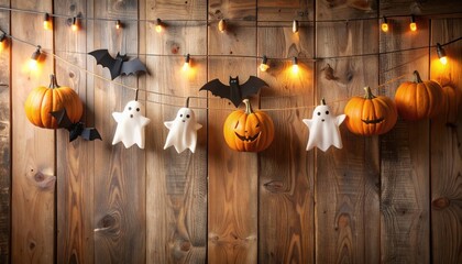 Halloween Garland with Pumpkins and Ghosts