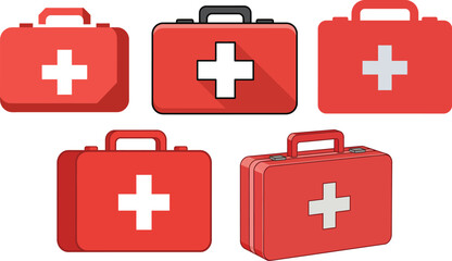 Fototapeta premium Red First Aid Kit Vector Icon for Emergency Services and Safety Signage