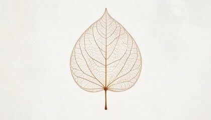 Delicate Skeleton Leaf Displaying Intricate Vein Structure on Light Beige Paper Texture