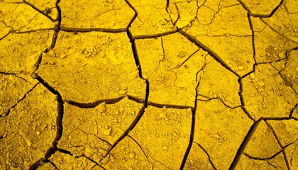 Cracked Yellow Earth Texture Background Showing Severe Drought and Arid Climate Conditions