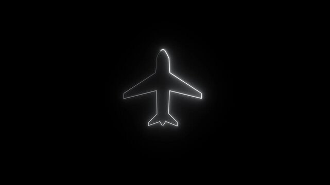 Neon glowing blue color airplane sign icon animation black background 4k video Biman icon neon airplane mode icon animation on black background. Glowing neon icon. 4k video.