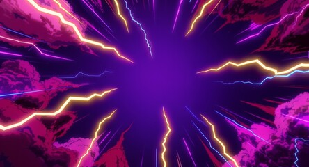 Obraz premium Neon Lightning Storm Background with Purple Clouds