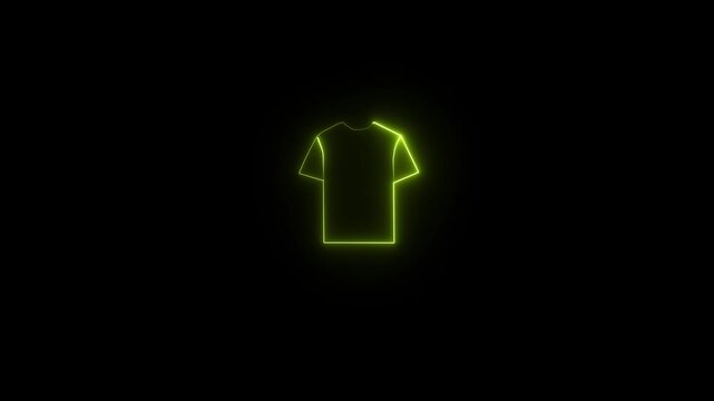 oT-shirt line icon. Tee shirt wear sign. Neon light effect outline icon.neon yellow t-shirt close up in neon background..4k motion video.