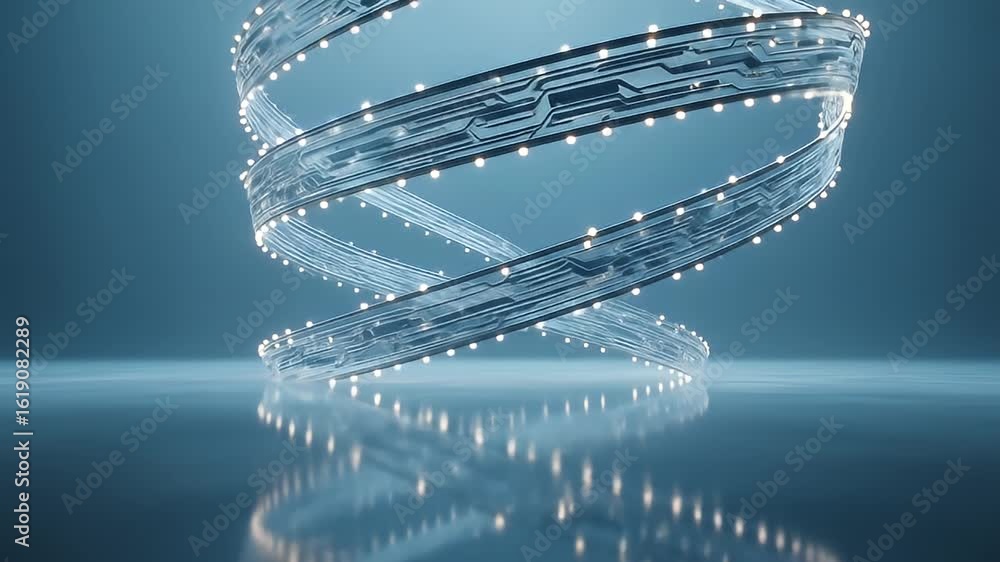 Poster abstract helix of technology: a mesmerizing display of technology's potential, a luminous helix spir