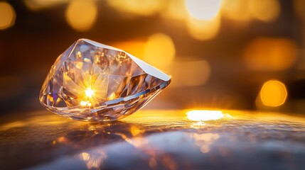 Fototapeta premium Sparkling Diamond Reflecting Golden Sunset Light