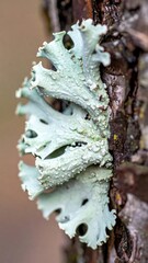 Obraz premium Pale Green Lichen Growing on Tree Bark in Detailed Macro Shot Natural Light