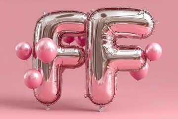 Letter f made of clear glass filled with pink and transparent spheres representing modern alphabet art against a clean white background