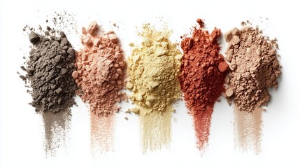 vertical display of four makeup powder textures on clean white background