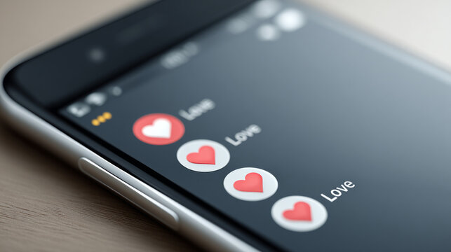 Smartphone screen with heart-shaped notifications on messaging app - Powered by Adobe