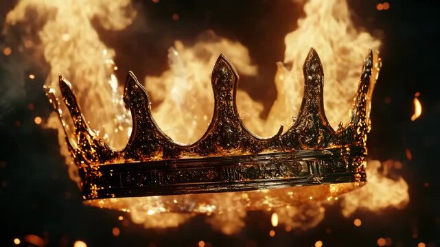 This image depicts a crown being consumed by flames, symbolizing power or status being destroyed or challenged.