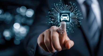 Businessperson points at a digital car icon