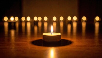 Single Candle Among Many In A Dark Interior