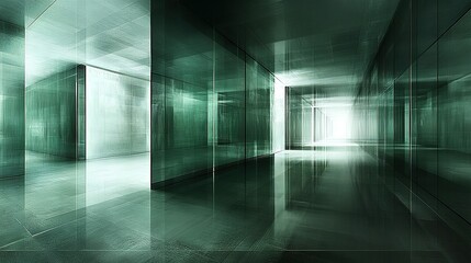 Modern, Reflective Green Corridor with Abstract Lighting