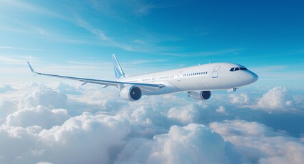 Obraz premium Airplane flying above clouds aerial view