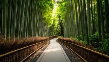 Scenic Bamboo Forest Pathway In Japan