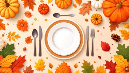 Autumn Thanksgiving Table Setting Flat Lay