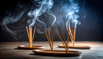 Incense Sticks With Smoke Against Dark Background