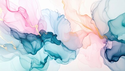Abstract Alcohol Ink Painting With Pastel Colors And Gold