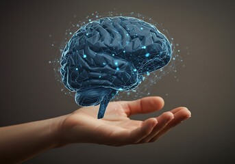 3D Brain Hologram Held in a Hand: A Concept of Neuroscience. Generative Ai