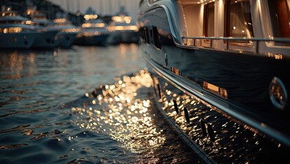 Luxury yacht at sunset marina