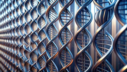 Abstract Metal Grid With Interlocking Dna Spirals
