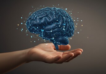 3D Brain Hologram Held in a Hand: A Concept of Neuroscience. Generative Ai