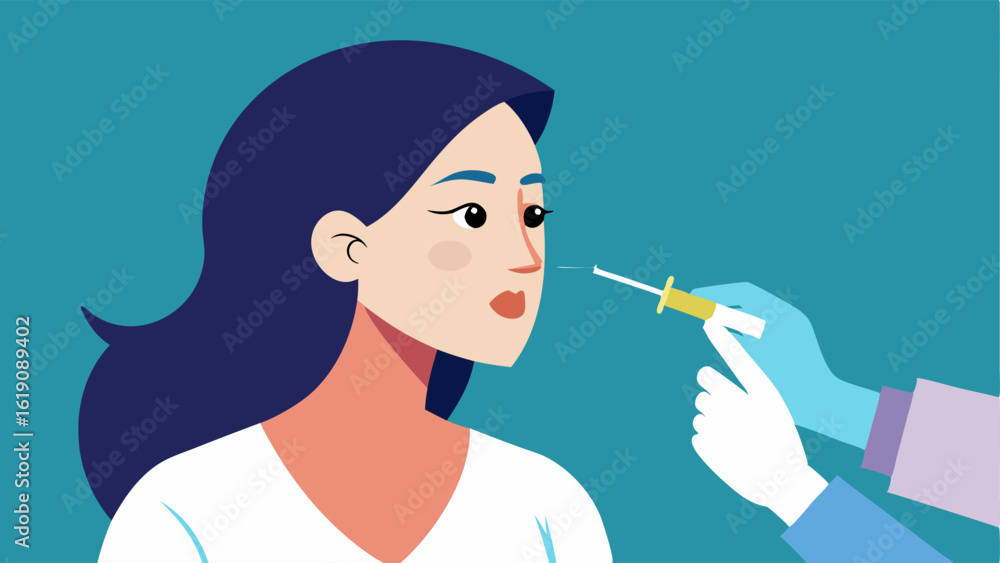 Poster dermal filler injection an illustration of a doctor injecting dermal filler into a patients highligh