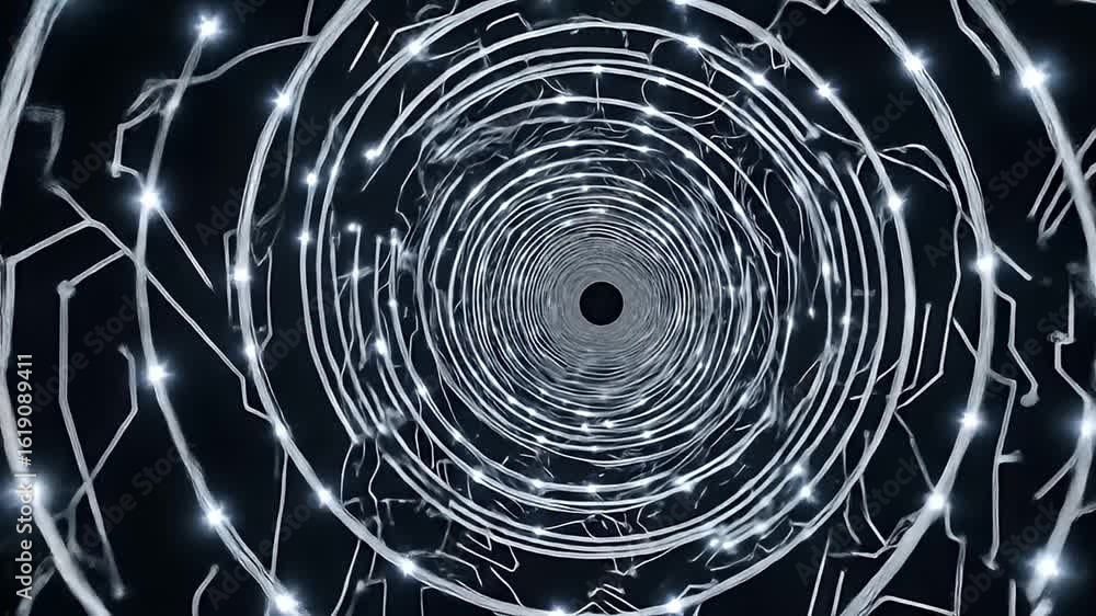 Poster circuit board tunnel: a futuristic tunnel formed by glowing circuit board pathways, illustrating dig