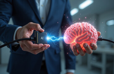 Man Connecting AI Brain Concept
