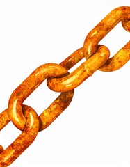 Fototapeta premium Rusty Golden Chain Links on White Background Detailed Close Up
