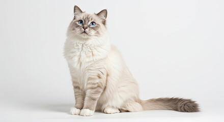 Obraz premium Beautiful Ragdoll Cat with Stunning Blue Eyes Posing Elegantly.
