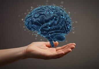 3D Brain Hologram Held in a Hand: A Concept of Neuroscience. Generative Ai