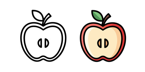 Two Apple Halves Illustration: One Outlined in Black, the Other Filled with Color