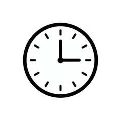 Simple Analog Clock Graphic Showing Three O'Clock on a White Background