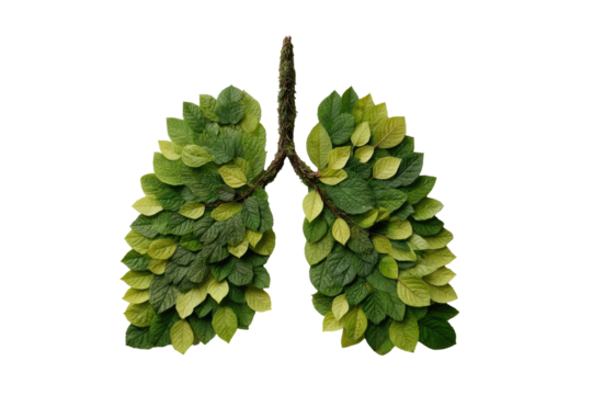 Lungs formed from overlapping green leaves