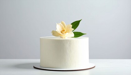 Elegant White Cake Decorated With Magnolia Flower