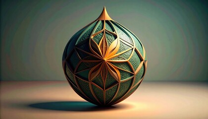 Teal And Gold Geometric Sphere Ornament