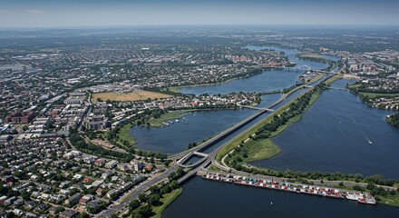 Fototapeta premium an aerial view of a city and a river