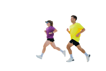 Couple enjoying a lively run together on a clear day