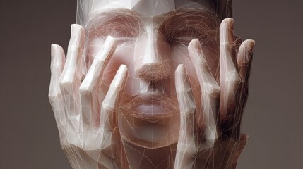 Artistic Concept of Beauty Redefined Through Sculpting Hands Shaping a Digital Face With an Open Right Side