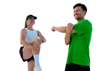Outdoor fitness session featuring stretching and warm-up techniques
