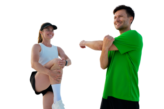 Outdoor fitness session featuring stretching and warm-up techniques