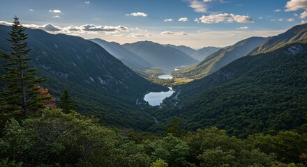 Obraz premium a view of a lake in the middle of a mountain range